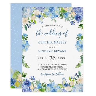 Shades of Blue Hydrangeas Pastel Floral Wedding Card