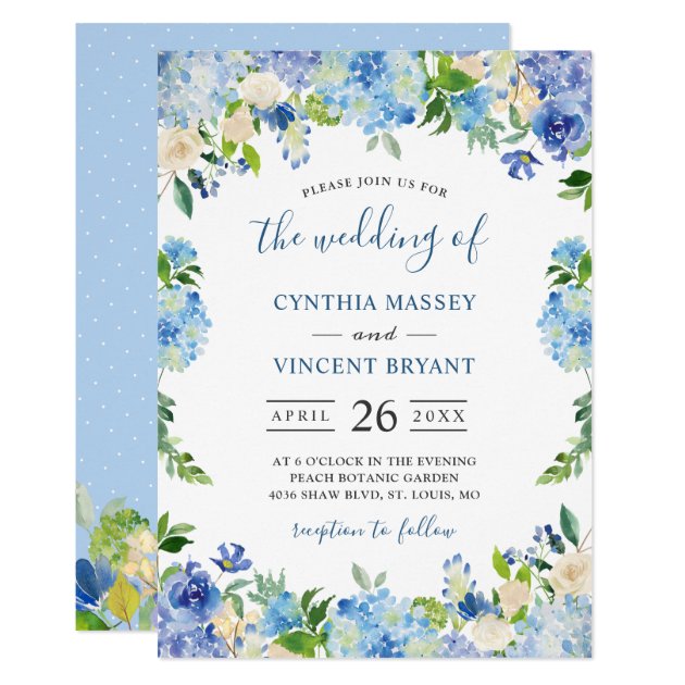 Shades Of Blue Hydrangeas Pastel Floral Wedding Invitation