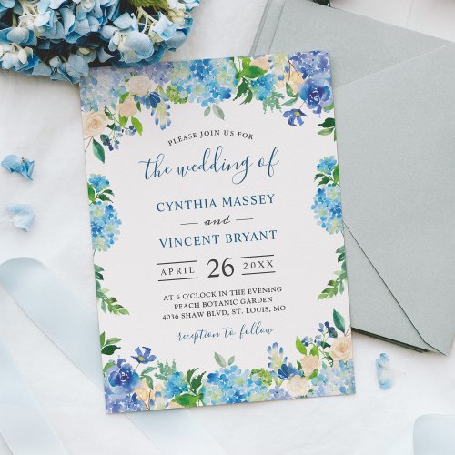 Shades of Blue Hydrangeas Pastel Floral Wedding Card