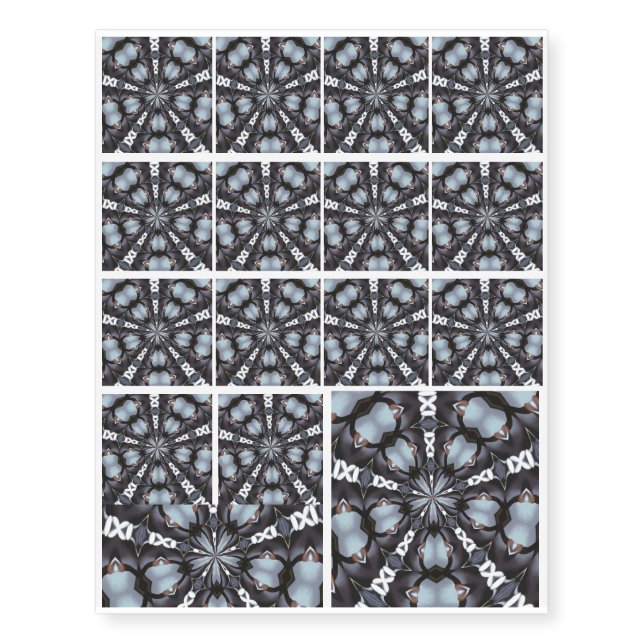 Shades of Blue Kaleidoscope Temporary Tattoos (Front)