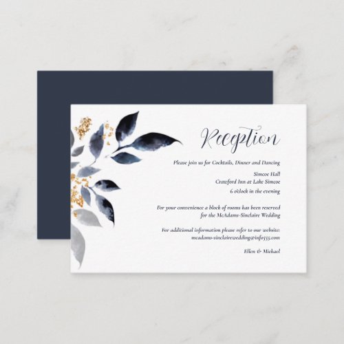 Shades of Blue Leaves with Gold Wedding Enclosure Card