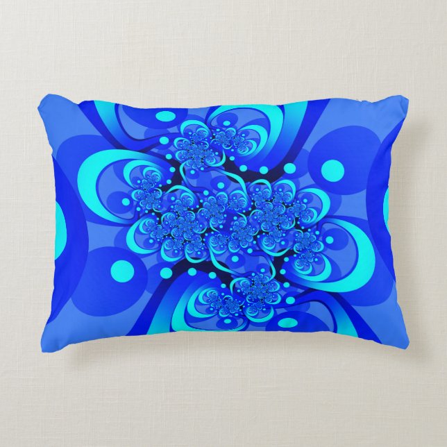 Shades of Blue Modern Abstract Fractal Art Accent Pillow (Front)