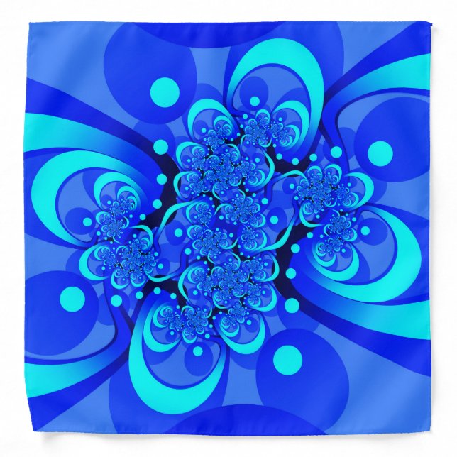 Shades of Blue Modern Abstract Fractal Art Bandana (Front)