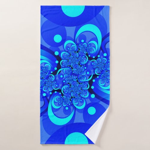 Shades of Blue Modern Abstract Fractal Art Bath Towel