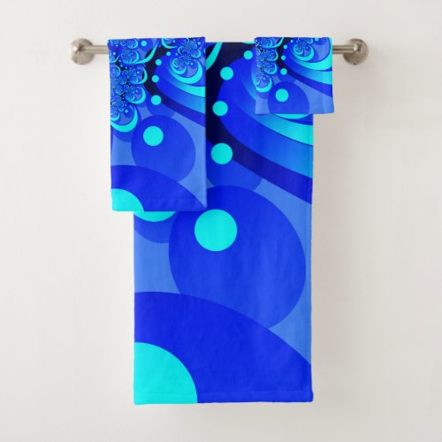 Shades of Blue Modern Abstract Fractal Art Bath Towel Set