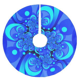 Shades of Blue Modern Abstract Fractal Art Brushed Polyester Tree Skirt