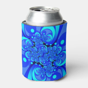 Shades of Blue Modern Abstract Fractal Art Can Cooler