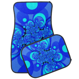 Shades of Blue Modern Abstract Fractal Art Car Floor Mat