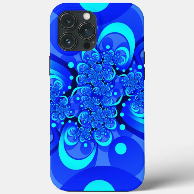 Shades of Blue Modern Abstract Fractal Art Case-Mate iPhone Case (Back)