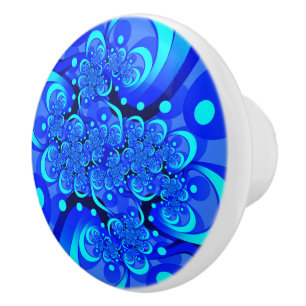 Shades of Blue Modern Abstract Fractal Art Ceramic Knob