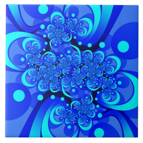 Shades of Blue Modern Abstract Fractal Art Ceramic Tile