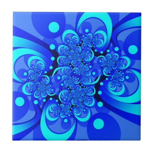 Shades of Blue Modern Abstract Fractal Art Ceramic Tile