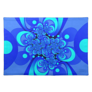 Shades of Blue Modern Abstract Fractal Art Cloth Placemat