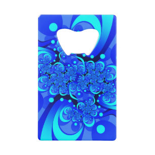Shades of Blue Modern Abstract Fractal Art Credit Card Bottle Opener