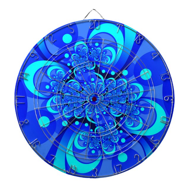 Shades of Blue Modern Abstract Fractal Art Dart Board (Front)