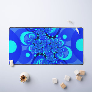 Shades of Blue Modern Abstract Fractal Art Desk Mat