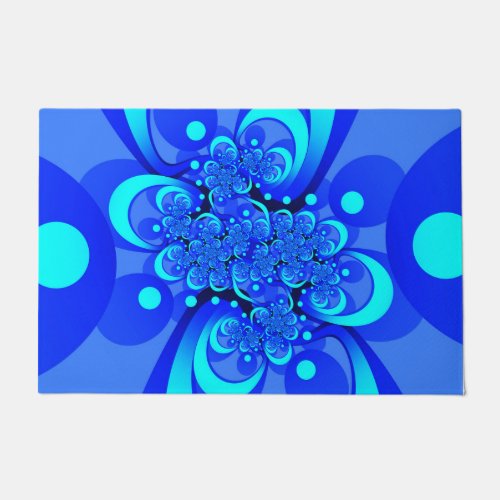 Shades of Blue Modern Abstract Fractal Art Doormat