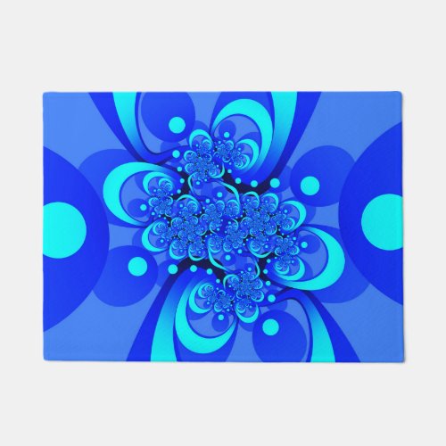 Shades of Blue Modern Abstract Fractal Art Doormat