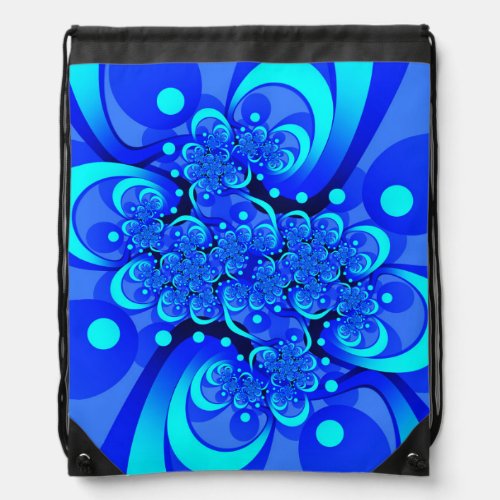Shades of Blue Modern Abstract Fractal Art Drawstring Bag