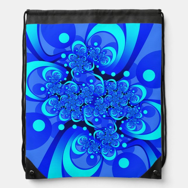 Shades of Blue Modern Abstract Fractal Art Drawstring Bag (Front)