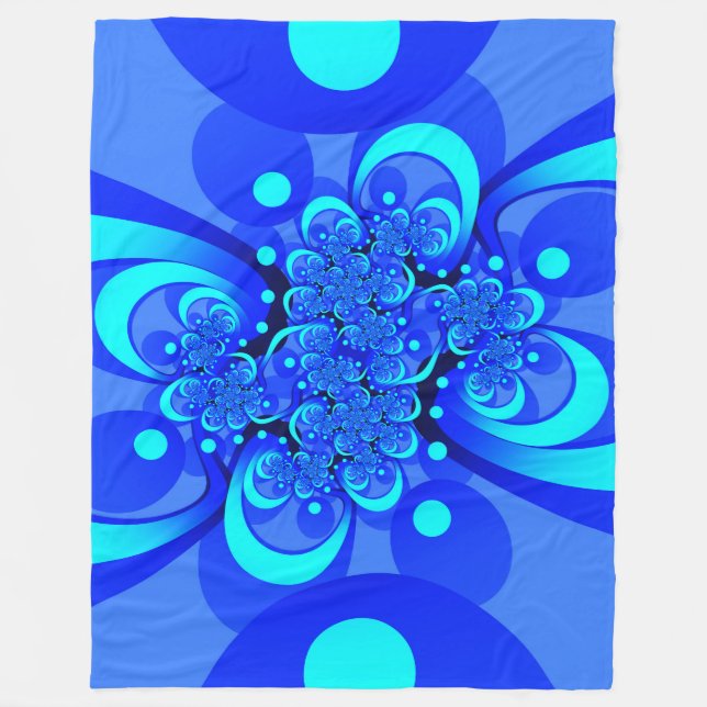 Shades of Blue Modern Abstract Fractal Art Fleece Blanket (Front)