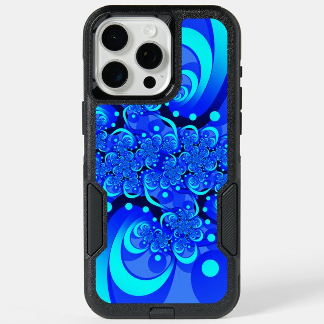 Shades of Blue Modern Abstract Fractal Art iPhone 15 Pro Max Case (Back)
