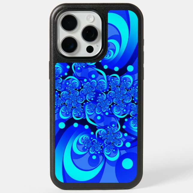 Shades of Blue Modern Abstract Fractal Art iPhone 15 Pro Max Case (Back)