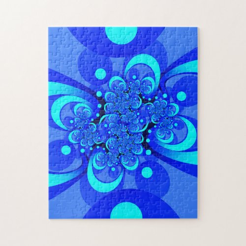 Shades of Blue Modern Abstract Fractal Art Jigsaw Puzzle