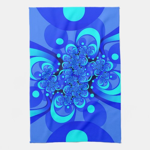 Shades of Blue Modern Abstract Fractal Art Kitchen Towel