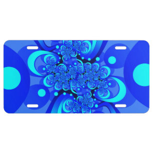 Shades of Blue Modern Abstract Fractal Art License Plate