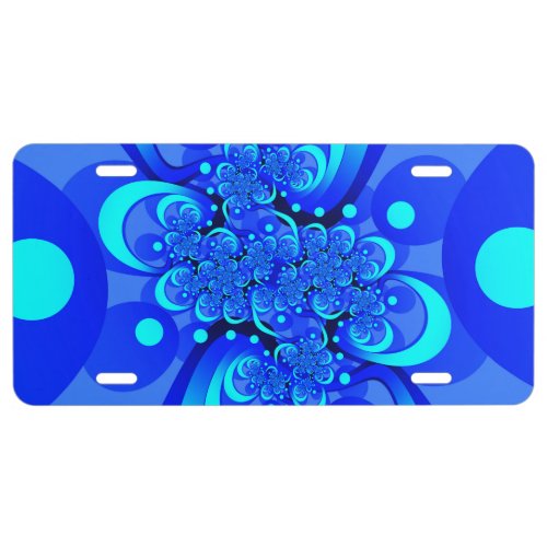 Shades of Blue Modern Abstract Fractal Art License Plate