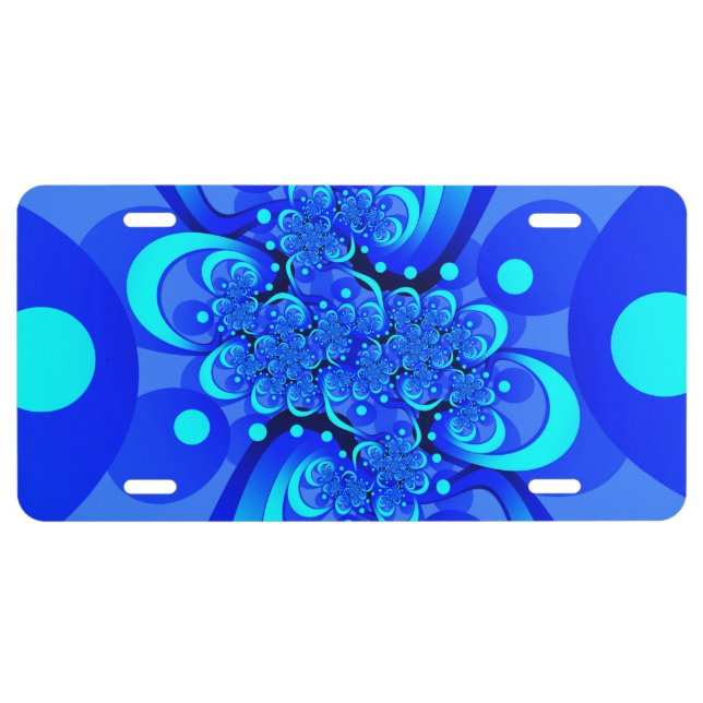 Shades of Blue Modern Abstract Fractal Art License Plate (Front)