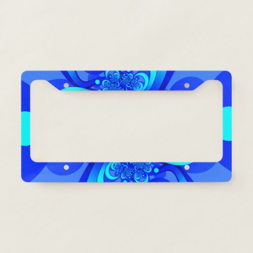 Shades of Blue Modern Abstract Fractal Art License Plate Frame