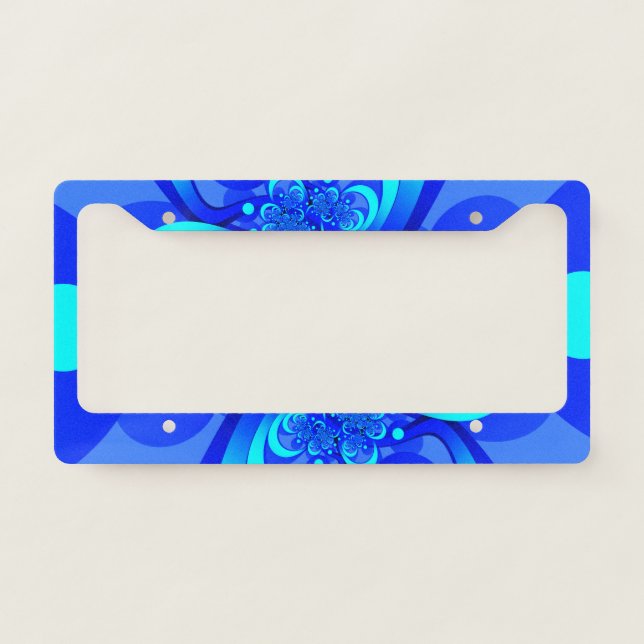 Shades of Blue Modern Abstract Fractal Art License Plate Frame (Front)