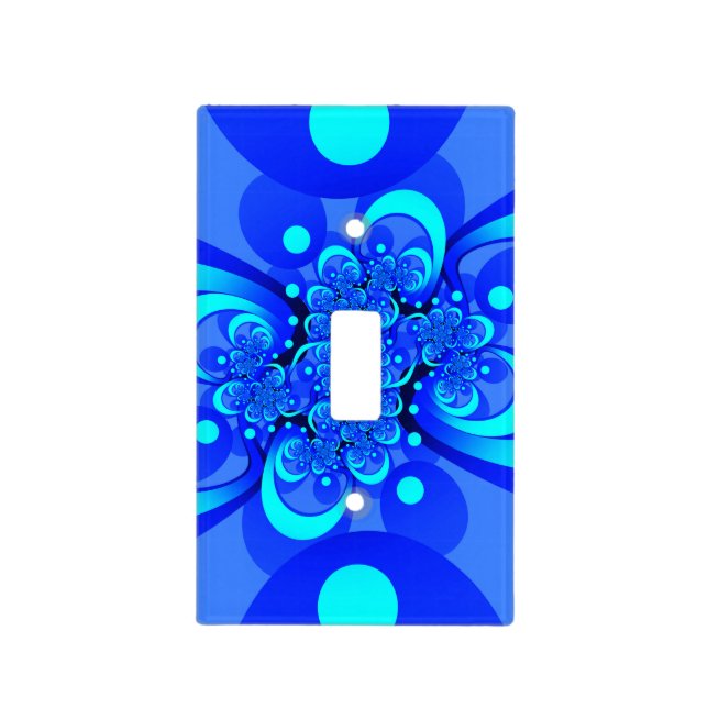 Shades of Blue Modern Abstract Fractal Art Light Switch Cover (Front)