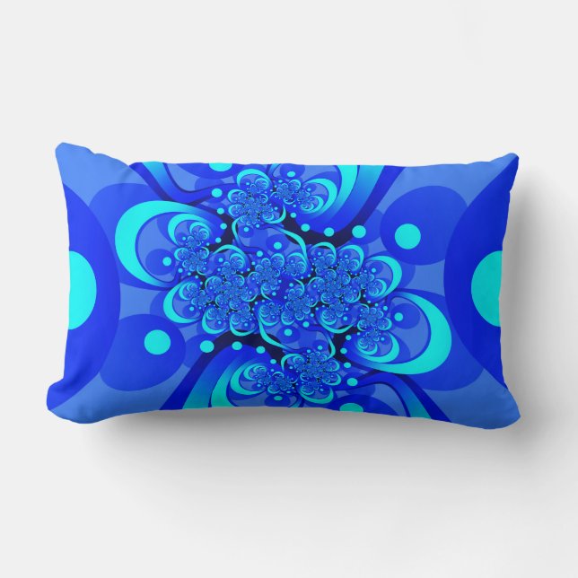 Shades of Blue Modern Abstract Fractal Art Lumbar Pillow (Front)