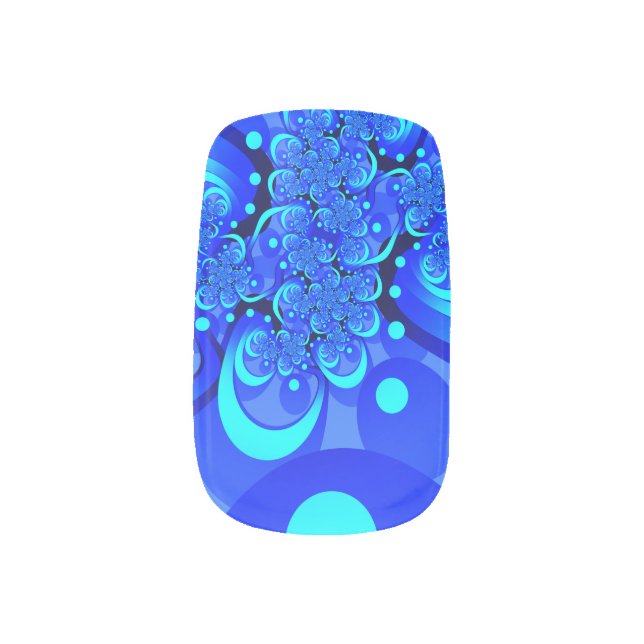 Shades of Blue Modern Abstract Fractal Art Minx Nail Art (Left Thumb)
