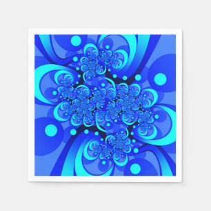 Shades of Blue Modern Abstract Fractal Art Napkins