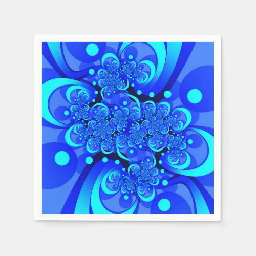 Shades of Blue Modern Abstract Fractal Art Napkins