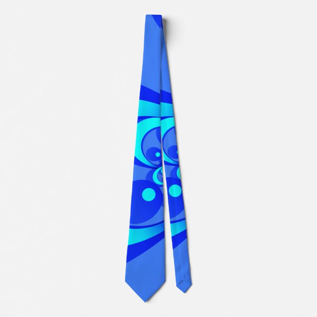 Shades of Blue Modern Abstract Fractal Art Neck Tie (Front)