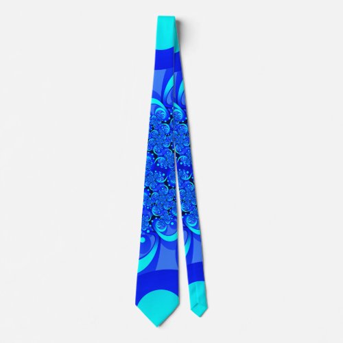 Shades of Blue Modern Abstract Fractal Art Neck Tie