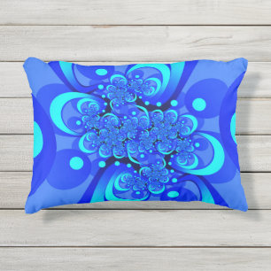 Shades of Blue Modern Abstract Fractal Art Outdoor Pillow