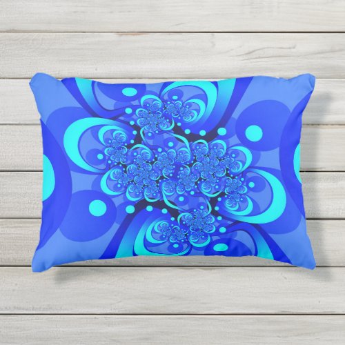 Shades of Blue Modern Abstract Fractal Art Outdoor Pillow