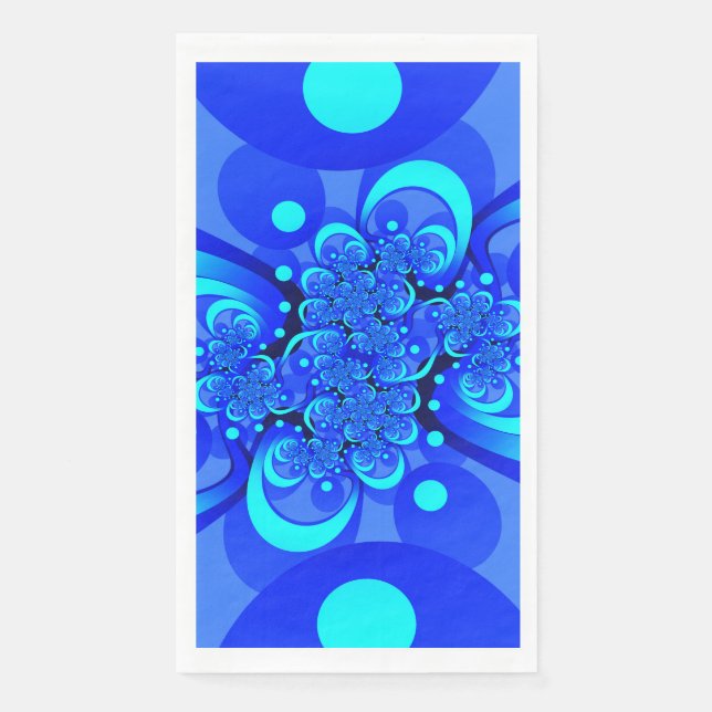 Shades of Blue Modern Abstract Fractal Art Paper Guest Towels (Front)
