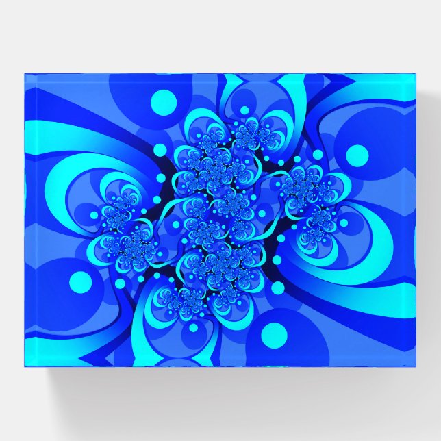 Shades of Blue Modern Abstract Fractal Art Paperweight (Front)