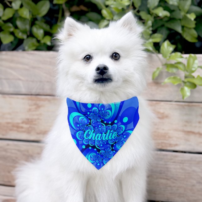 Shades of Blue Modern Abstract Fractal Art Pet Bandana Collar (Dog)