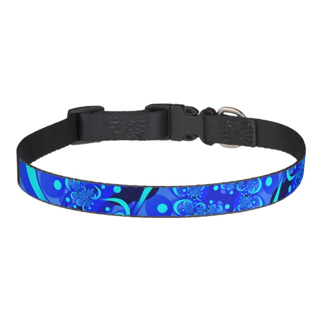 Shades of Blue Modern Abstract Fractal Art Pet Collar (Front)