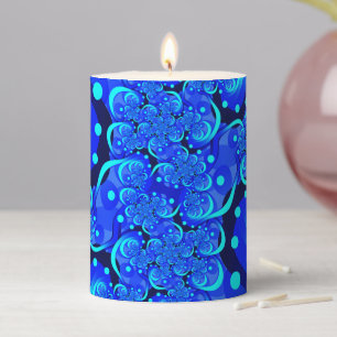 Shades of Blue Modern Abstract Fractal Art Pillar Candle