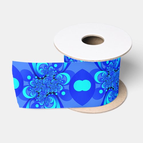 Shades of Blue Modern Abstract Fractal Art Satin Ribbon