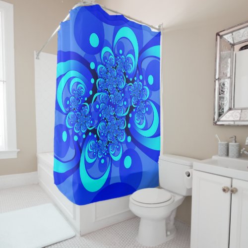 Shades of Blue Modern Abstract Fractal Art Shower Curtain